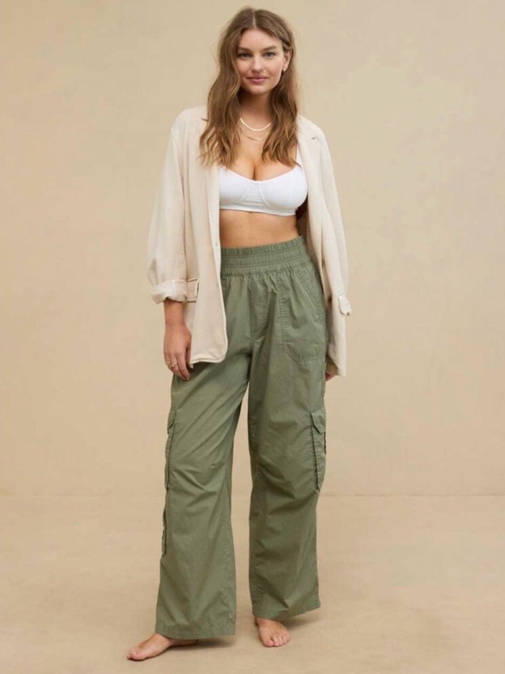 aerie Olive Wide-Leg Cargo Pants-NBW